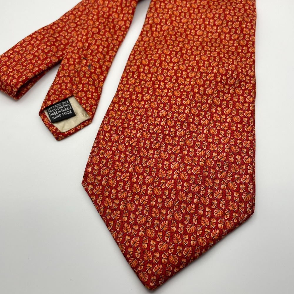 Pierre Balmain Paris Mens 100% Silk Leaf Pattern Red Neck Tie Handmade